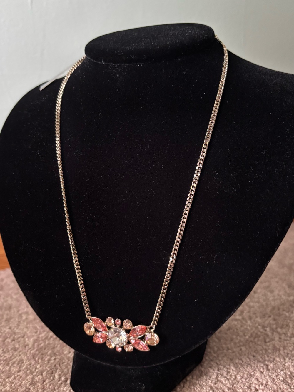 Givenchy Elegant Pink Crystal Flower Pendant Necklace